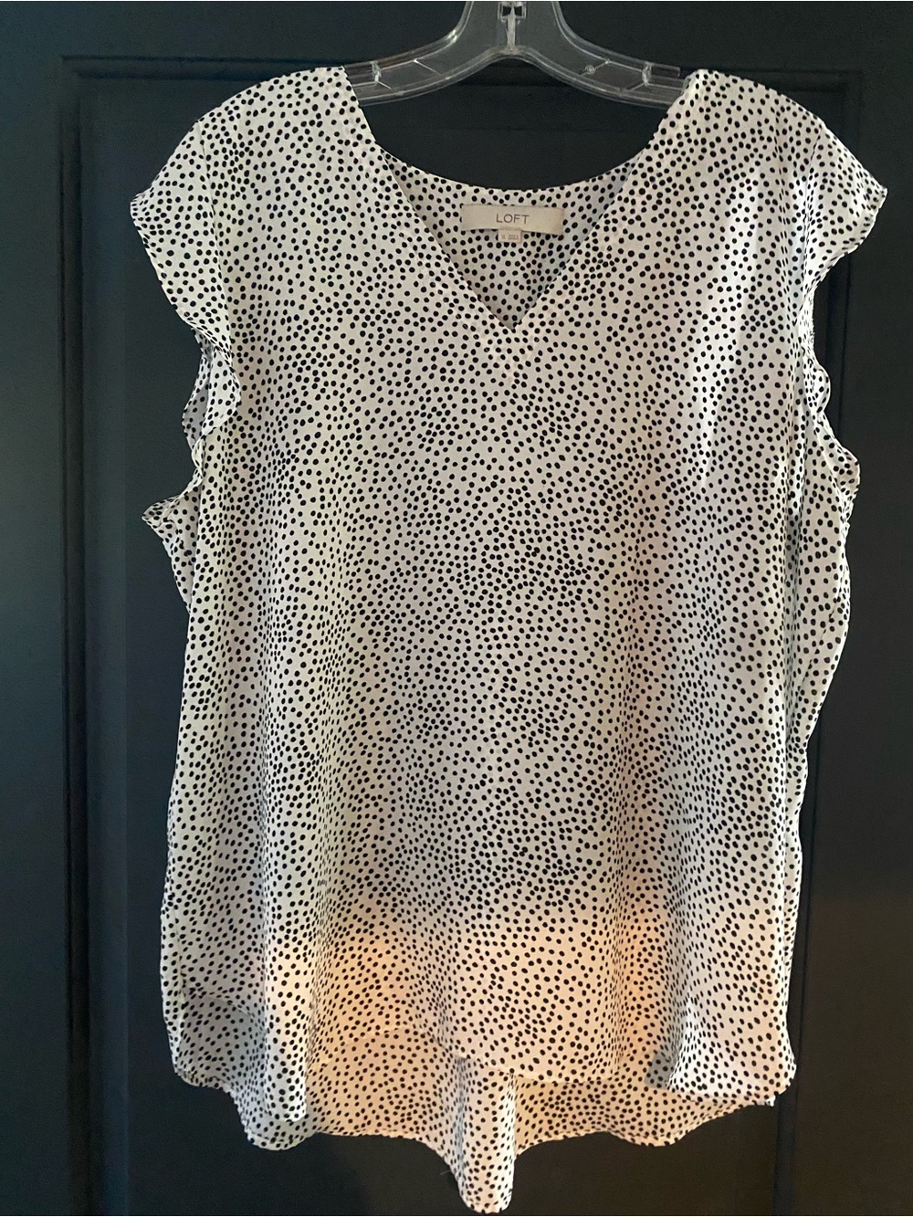LOFT White Sleeveless V-Neck Top with Black Dot Print